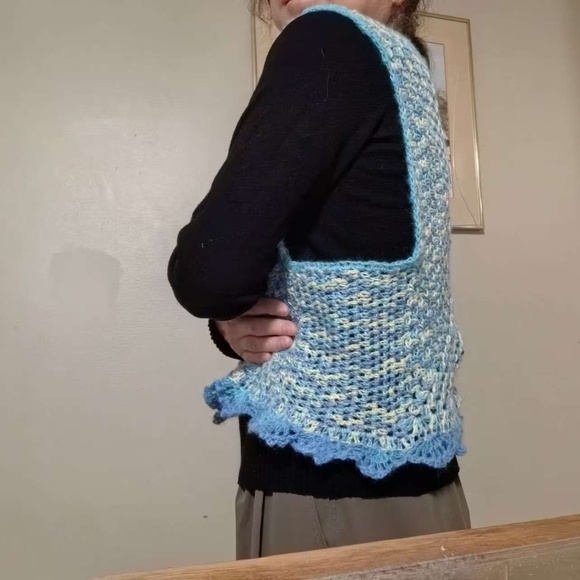 Blue and Yellow Crochet Women's Vest - Picture 5 of 6